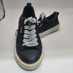 Levis Black Canvas Red Tab Rubber Sole Lace Up Athletic Sneakers Kids Sz 12